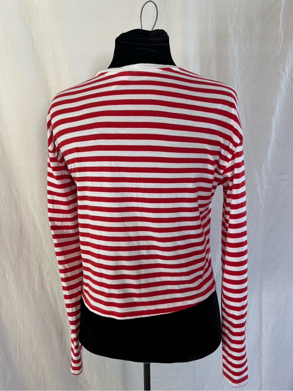 H&M Red White Stripe Saturday Parisian Chic French Girl Nautical Long Sleeve Tee - Picture 3 of 12